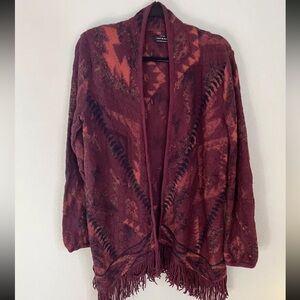 Lucky Brand Fringe Brush Knit Cardigan Open Front Sweater Southwestern Women's M